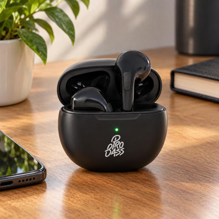 Pro Bass Future Series True Wireless Earphones with Charging Case – Black